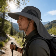 1pc Outdoor UV Protection Bucket Hat, Adjustable Drawstring, Breathable Mesh, Camping Fishing Sun Hat With Neck Flap, Wide Brim Sun Protection, Breathable Mesh - Multicolor - View 3