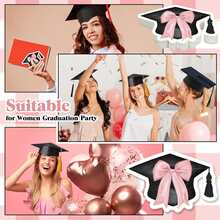 Decoraciones para la fiesta de graduación 2026, tarjeta de felicitación con forma de birrete de graduación de doble cara con lazo rosa - A - Ver 6