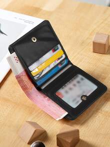 新款女士PU皮迷你钱包折叠简约超薄小巧软皮钱包女卡包零钱包 - 黑色 - 查看 3