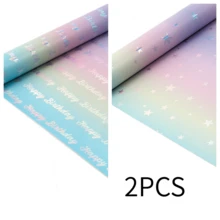 1卷女孩生日包装纸 | 17英寸 x 120英寸大卷，粉色/紫色/彩虹色，带柔和闪光和“生日快乐”字样 - 适合4-6岁女孩的生日派对、圣诞节、DIY和礼物包装 - 彩色 - 查看 16