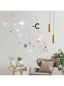 32片月亮和星星形状装饰镜面贴纸，1毫米厚亚克力材质镜面贴纸，银色装饰镜面贴纸，适用于家居装饰 - 多色 - 查看 7