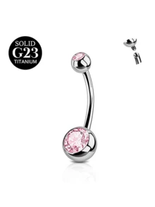 1pc Titanium Alloy Pink And Blue Cubic Zirconia Women's Belly Ring, 14G Short Belly Piercing Jewelry, Internal Threaded Belly Ring 6/8/10/12/14/16mm - Silver - View 13