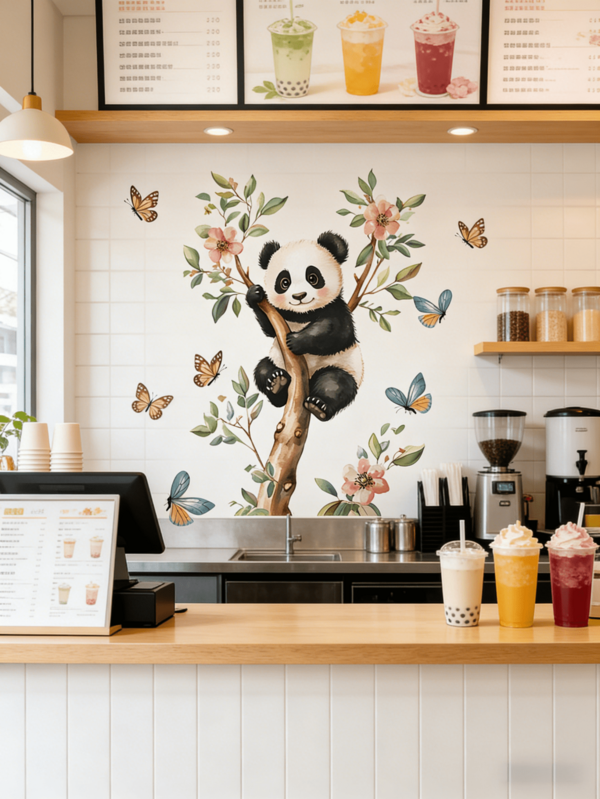 1 pieza Pegatina de pared de panda de dibujos animados, pegatina de pared de animal lindo, pegatina de pared autoadhesiva impermeable y resistente a la grasa. Adecuado para habitación de niños, dormitorio, sala de estar, estudio, papel tapiz autoadhesivo de PVC extraíble, decoración del hogar, decoración de pared, decoración de baño, decoración de dormitorio, decoración de habitación, arte de pared de sala de estar, pegatina de papel tapiz, pegatina personalizada