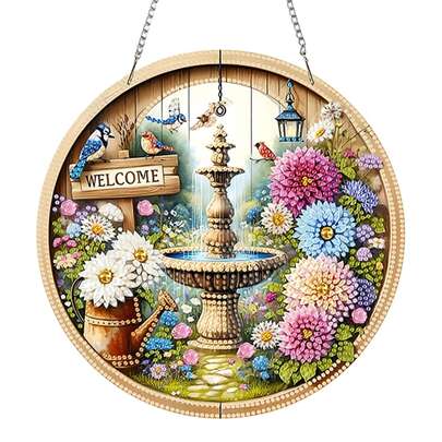 5D Diamond Painting Fountain Garden Pattern Hanging Decor, DIY Diamond Art Desktop Set, Gem Inlaid Craft Tabletop Decoration For Home, Bedroom