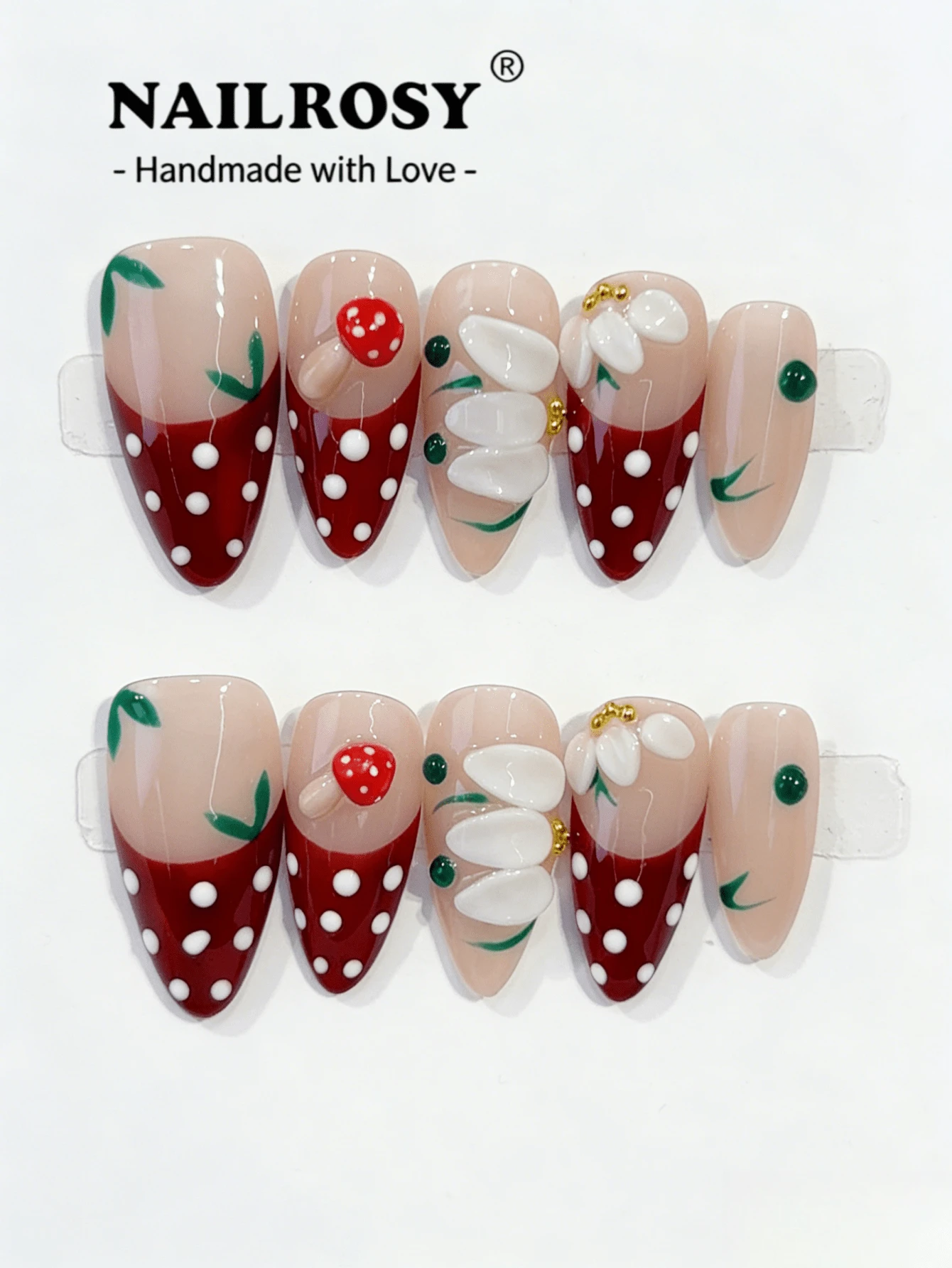 NAILROSY 10 miếng dán móng tay hình hạnh nhân 3D chạm khắc nổi thủ công, cần thiết cho cô dâu trong lễ cưới, màu trắng tinh khiết, màu da, màu trong suốt, phù hợp cho sử dụng hàng ngày, sản phẩm mới mùa xuân 2026, chất lượng salon chuyên nghiệp, móng giả dán thủ công. - Nhiều màu - Xem 1