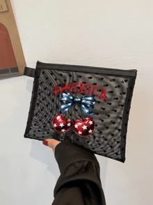 Schwarze transparente Mesh-Tragetasche mit bedruckter Kirschblüten-Schleife und "America" Text, großes Fassungsvermögen, transparente Mesh-Kosmetiktasche, multifunktionale Reise-Tragetasche, Aufbewahrung für Hautpflege und Toilettenartikel, Reise-Make-up-Tasche, Zubehör-Aufbewahrung, Wohndekoration, Badezimmer-Aufbewahrung - Verschiedenfarbig - Übersicht 9