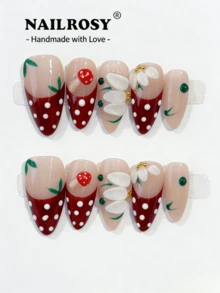NAILROSY 10 miếng dán móng tay hình hạnh nhân 3D chạm khắc nổi thủ công, cần thiết cho cô dâu trong lễ cưới, màu trắng tinh khiết, màu da, màu trong suốt, phù hợp cho sử dụng hàng ngày, sản phẩm mới mùa xuân 2026, chất lượng salon chuyên nghiệp, móng giả dán thủ công. - Nhiều màu - Xem 9
