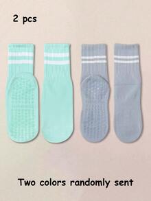 1双/4双/6双装女士条纹瑜伽防滑袜，专业室内运动健身中筒袜，精美圣诞礼物，独特新年礼物，女友情人节礼物 - 彩色 - 查看 23