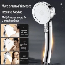 德国产增压手持花洒 | 一键式自动关闭开关 | 可拆卸莲花喷嘴 | 通用接口银色花洒 | 浴室节水增压沐浴必备 - 花灑 - 查看 7