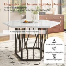 Dining Table And Chairs Set (5 Pieces), Modern Hexagonal Marble Table + 4 Black Velvet Dining Chairs, Creating A Warm And Modern Atmosphere. - Black - View 5