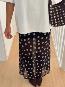 波點滿版印花休閒優雅度假風春夏女款長版A字波點裙，聚酯纖維面料黑色度假款 - 黑色 - 查看 3