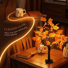 2pcs 60cm 24LED Maple Tree Lights (Battery + USB), Multifunctional Dual-Use Harvest Festival Holiday Decor Tree Lamp For Bedroom, Living Room, Kitchen - A-Yellow - View 2