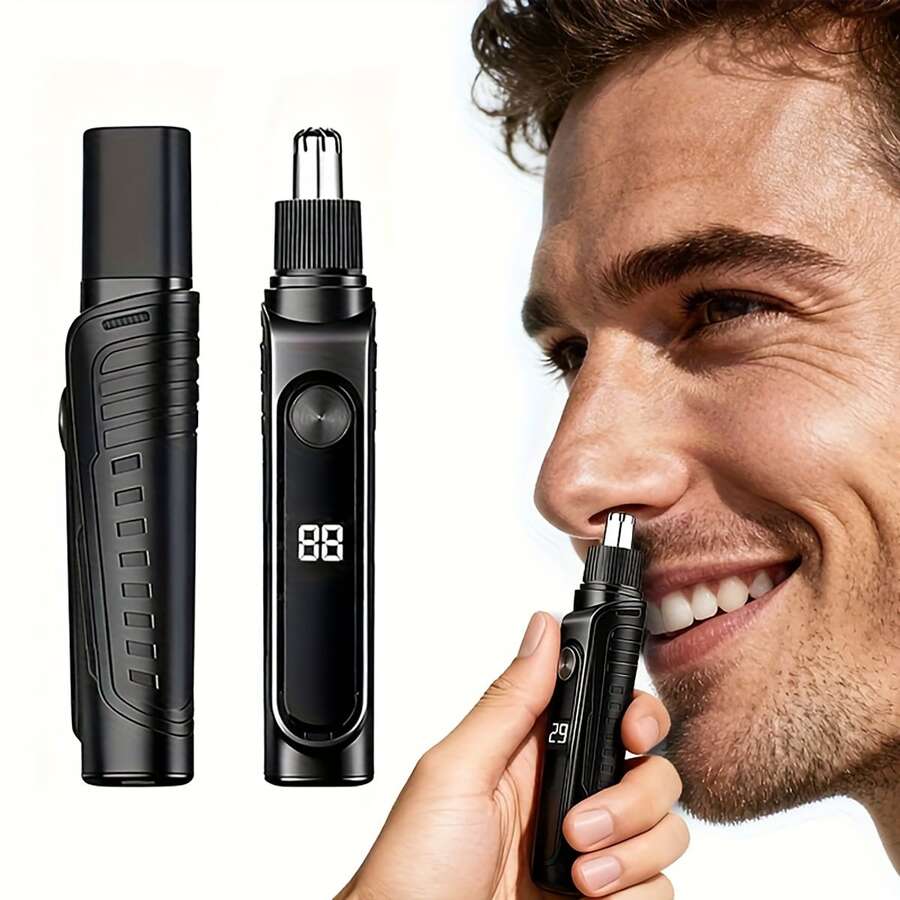 Electric Nose Hair Trimmer, USB Rechargeable Nose And Ear Hair Trimmer, Painless Men's Ear And Nose Trimmer, Portable Nose Hair Trimmer, Long Press Power On, LED Display Screen, Mini Compact Design, Fast Charging Through USB Interface