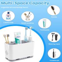 Toothbrush And Toothpaste Holder Drainage For Bathroom Countertop With Adjustable Dividers, Large Toothpaste Caddy Organizer Storage Set Anti-Slip For Shower,Family,Gray - Multicolor - View 4