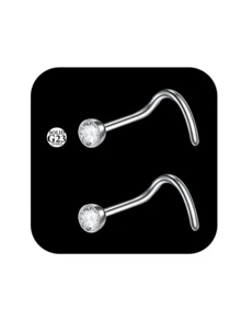 2个G23鼻环耳钉，钛合金L型鼻钉，20G鼻环，顶部1.5mm、2mm、2.5mm、3mm立方氧化锆，0.8mm鼻环穿孔饰品 - 銀色 - 查看 18