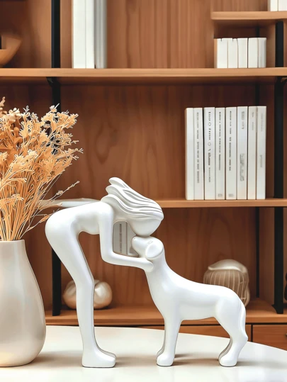 Estatua de entre una niña y un perro - Figura coleccionable de resina, regalo para mascotas, decoración para el hogar, habitación e interior que simboliza la lealtad y el amor