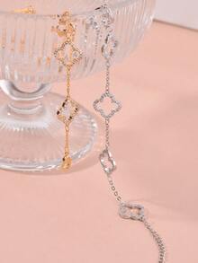 2pcs/Set Delicate Mini Luxury Clover Flower Bracelet For Women - Gold + Silver - View 3