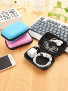 2pcs Data Cable Organizer Pouch & Playing Card Storage Box, 11.5 X 8 X 4 Cm, Protects Cards From Moisture And Dust, Suitable For Outdoor Activities (Random Color) - Multicolor - View 1