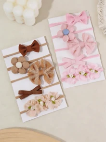 5件套女婴雪纺花朵蝴蝶结发箍，适合日常佩戴（不含纸卡） - 彩色 - 查看 1