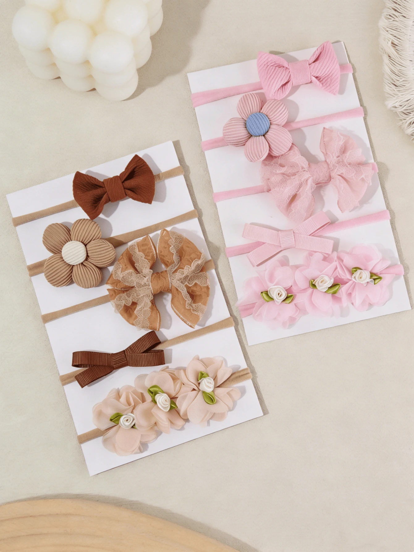 5件套女婴雪纺花朵蝴蝶结发箍，适合日常佩戴（不含纸卡） - 彩色 - 查看 1