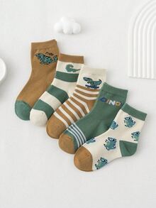 5對男孩子的恐龍滑板&字母圖案時尚中筒休閑襪子 - 彩色 - 查看 5