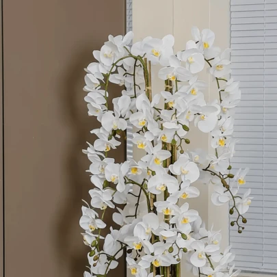 3pcs Artificial Phalaenopsis Orchid - Realistic White Flowers With Green Stems, High-Quality Plastic, Maintenance-Free For Wedding, Anniversary, Thanksgiving, Engagement Home Decor - No Container, Artificial Flowers, Delicate Petal Design, Natural Leaf Appearance