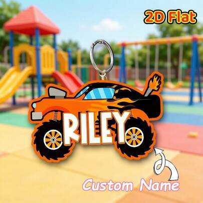 2D Flat Personalized Monster Truck Backpack Name Tag - Custom Backpack Tag, Monster Truck Name Keychain, Backpack Charm, Must-Have For Back-To-School Season, Gift For Kids, Students, And Truck Lovers, Durable And Fun Accessory