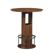 Three-Piece Bar Set Including An 80cm Round Table With Two Stools And A Wooden Dining Table With Circular Metal Footrests. Suitable For Restaurants, Cafes, Bars, Lounges, And Other Venues. Made Of Walnut Wood. - Brown - View 5