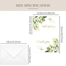 24pcs Green Leaf Thank You Cards, 6 Designs With Gold Foil Green Plant Themed Thank You Greeting Cards With Envelopes, Suitable For Wedding, Graduation, Kids, Birthday, Baby Shower, Anniversary - 24Pcs-a - View 7
