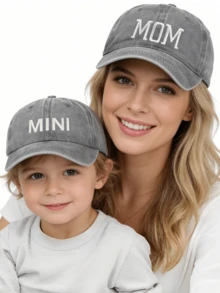 Bộ 2 mũ lưỡi trai thêu chữ "MAMA MINI" mới, quà tặng Ngày của Mẹ và Ngày của Trẻ em. - 2 cái - Xem 2