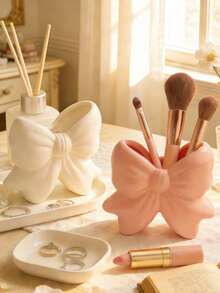 别致蝴蝶结造型树脂花瓶 - 多功能装饰花瓶，适用于客厅茶几、卧室梳妆台、浴室台面和宿舍 - 非常适合插花、桉树枝和人造花 - 可爱的粉色和白色点缀，可与您温馨、简约或波西米亚风格的家居美学相得益彰 - A - 查看 4