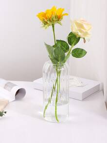 1pc Thick Glass Cylinder Vase, Striped Tall Transparent Vase, Can Be Used As Floating Candle Holder, Suitable For Dining Table Decor, Wedding Home Decoration - Clear - View 4