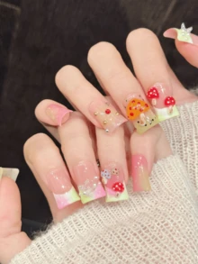 10片手工鸭形假指甲，适合派对和日常佩戴。“森林里的蘑菇语”渐变3D蘑菇设计，清新白色，展现少女气息。鸭形美甲，佩戴方便。10片Y2K风格手工假指甲，适合女孩和女士在节日、派对、音乐活动、日常佩戴，也是情人节和母亲节的绝佳礼物。 - 淺粉色 - 查看 4
