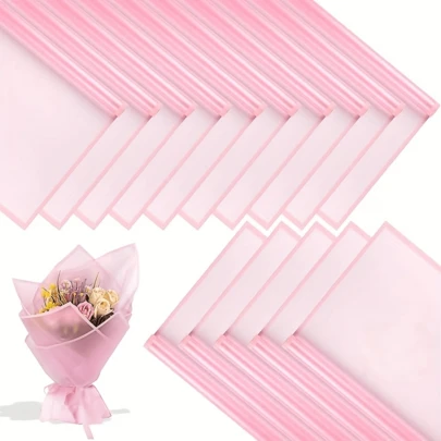 5/20pcs Pink Transparent Waterproof Floral Wrapping Paper, Suitable For Korean Style Flower Bouquet Packaging, Durable Plastic Material, Ideal For Wrapping Rose Gifts