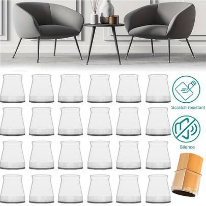 12/24/28 件套家具杯垫，圆形透明黑色设计，适用于硬木地板和椅子腿，防滑、降噪、耐用材质，可调节脚垫，有效减少地板刮痕，适用于桌子、椅子，有效减少地板刮痕，贴心保护，降低噪音，提供顺滑安静的滑动体验。