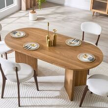 180cm Dining Table For Four To Six People, Oval Kitchen Table, Round Dining Table In Modern Rustic Style, Ideal For The Dining Room, Kitchen And Living Room. - 卡其色 - 查看 6