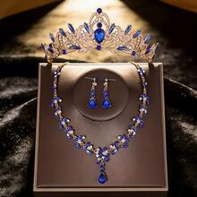 1套巴洛克风格新娘奢华皇冠，婚礼派对头饰配饰套装 - 彩色 - 查看 8