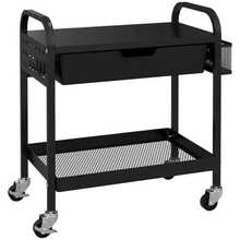 Rolling Trolley With Drawers And Shelves, Kitchen Trolley, Storage Trolley With Hooks, Ideal As An Extra Serving Cart In The Kitchen Or Living Room, In Black Steel. - Black - View 4