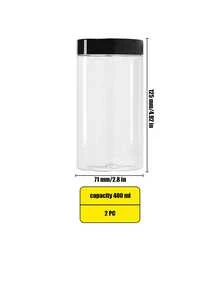 6个透明PET材质储物罐，带盖，容量50-500毫升，空塑料化妆品收纳罐 - 黑色 - 查看 10