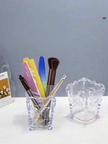 1 pieza Soporte transparente de acrílico para brochas de maquillaje, con decoración de patrón de mariposa, caja de almacenamiento de escritorio para cosméticos y herramientas de uñas - multicolor - Ver 3