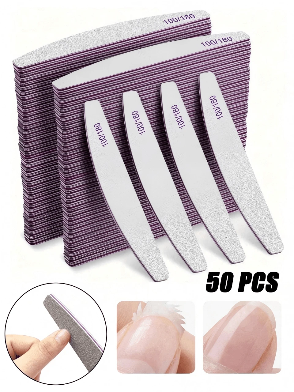 100/180 Grit Double-Sided Nail File, Reusable Nail Buffer Block, Suitable For Natural And Acrylic Nails, Home And Salon Use