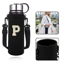 1个550-1500毫升运动水壶保温袋，带肩带和可调节水壶套，并绣有A-Z字母。 - 黑色 - 查看 17