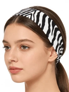 1/3pcs European And American New Zebra Print Elastic Wide Yoga Sports Headband, Women Daily Makeup Hairband Hair Accessories Summer Sport Sweatband,Holiday,Travel - Multicolor - View 3