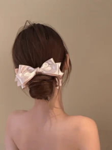 1pc Satin Polka Dot Bow Banana Hair Clip, Elegant Ponytail Holder, Versatile & Damage-Free Hair Accessory, Claw Clips, Accessories For Women - Multicolor - View 8
