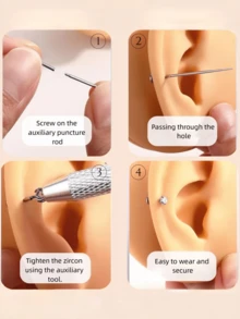 18G/20G螺纹平底鼻钉，镶嵌锆石，男女通用，低过敏性鼻环，鼻孔耳屏耳廓穿孔饰品，女士饰品礼品 - 如圖 - 查看 5