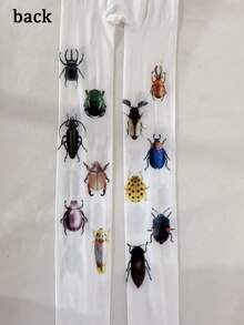 1双Y2K复古昆虫图案性感街头可爱朋克风连裤袜，适合日常穿着、约会、派对等场合。 - 彩色 - 查看 6