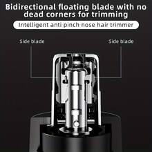 Electric Nose Hair Trimmer, USB Rechargeable Nose And Ear Hair Trimmer, Painless Men's Ear And Nose Trimmer, Portable Nose Hair Trimmer, Long Press Power On, LED Display Screen, Mini Compact Design, Fast Charging Through USB Interface - Black - View 5