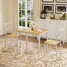 Dining Table And Chairs Set, Bar Table With Two Stools, Kitchen Table And Chairs, Industrial Style Breakfast Table, Suitable For The Kitchen, Living Room, Reception Room, Natural White - White - View 7