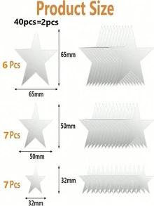 20片星形亚克力镜面墙贴，3种尺寸，带背胶，3D立体墙贴，适用于婴儿房、儿童房和家居DIY装饰（银色星星） - 五角星 - 查看 12