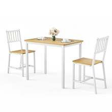 Dining Table And Chairs Set, Bar Table With Two Stools, Kitchen Table And Chairs, Industrial Style Breakfast Table, Suitable For The Kitchen, Living Room, Reception Room, Natural White - White - View 8